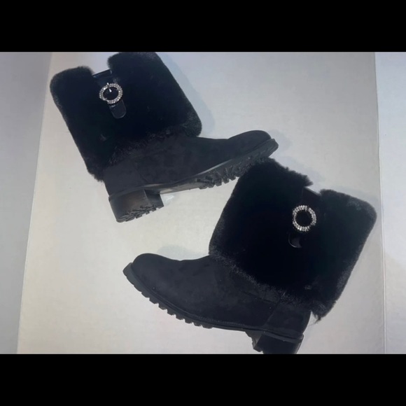 Midnight Velvet Black Sequined Buckles & Fur WMNS Boots SIZE: 10 - Picture 4 of 12